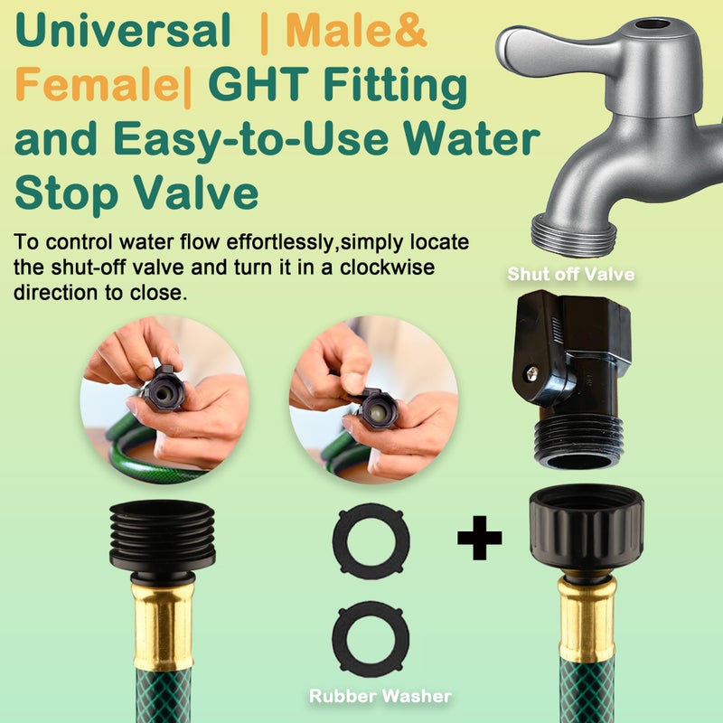 Orgrimmar 15FT Lightweight PVC Garden Hose: 1/2 Inch Flexible Hose with 3/4 Inch GHT and Shut Off Valve - Leak-Proof Design with Washers and Repair Connector for Small Yard Car Washing - Image 3